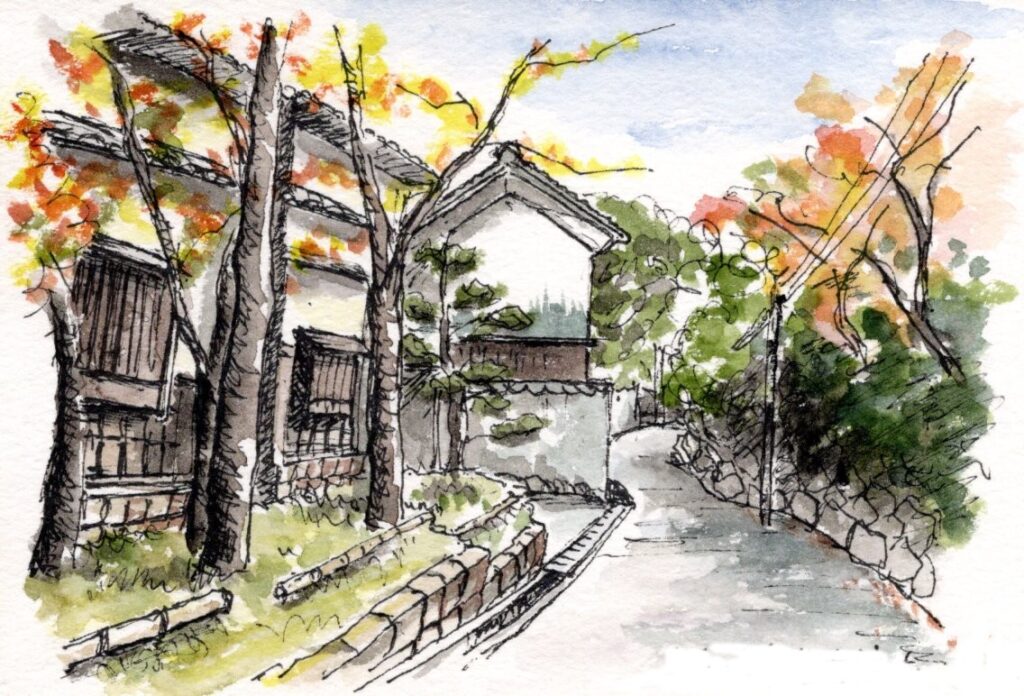 夫婦で訪れた美術館前の町並み
